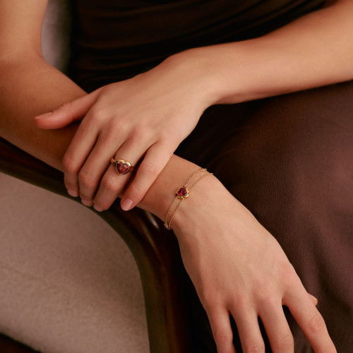 Helen Kirchhofer - Thomas Sabo Armband Zweireihig mit Herz granatrot Elyndra 18k Vergoldung - A2222-414-10-L19V