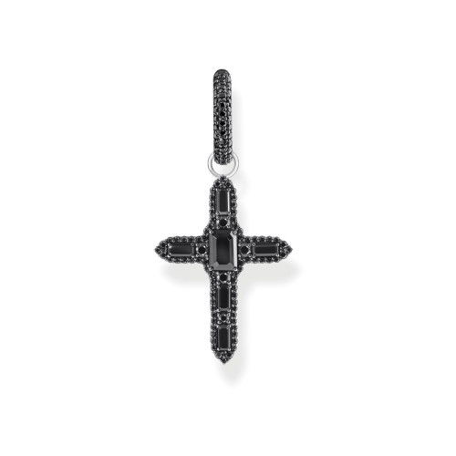 Helen Kirchhofer - Thomas Sabo Einzel Creole mit Kreuzanhänger und schwarzen Steinen Silber geschwärzt - CR737-643-11