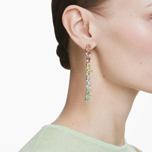 Helen Kirchhofer - Swarovski Gema Drop Ohrhänger Asymmetrisches Design Verschiedene Schliffe Mehrfarbig Goldlegierungsschicht - 5705809