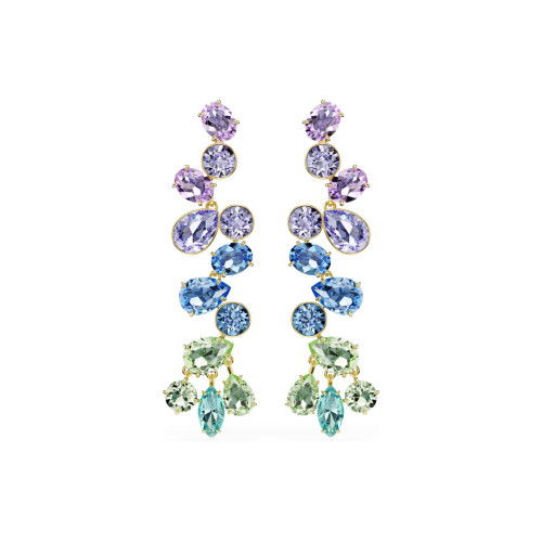 Helen Kirchhofer - Swarovski Gema Drop Earrings Mixed cuts Chandelier Long Multicolored Gold tone plated - 5751294