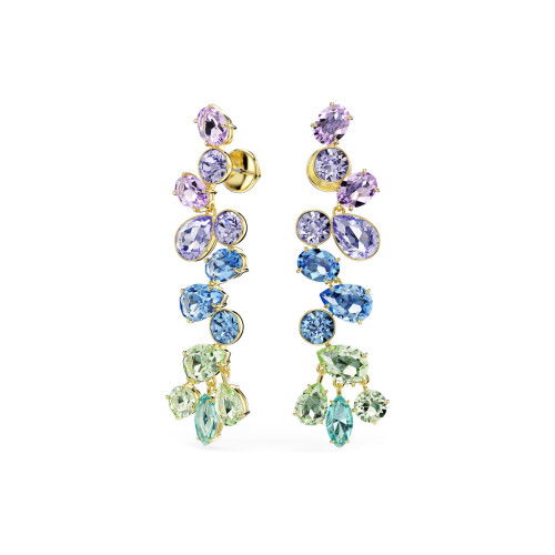 Helen Kirchhofer - Swarovski Gema Drop Earrings Mixed cuts Chandelier Long Multicolored Gold tone plated - 5751294