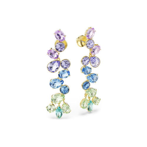 Helen Kirchhofer - Swarovski Gema Drop Earrings Mixed cuts Chandelier Long Multicolored Gold tone plated - 5751294