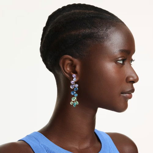Helen Kirchhofer - Swarovski Gema Drop Earrings Mixed cuts Chandelier Long Multicolored Gold tone plated - 5751294