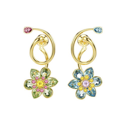 Helen Kirchhofer - Swarovski Idyllia Drop Ohrhänger Asymmetrisches Design Verschiedene Schliffe Blume Mehrfarbig Goldlegierungsschicht - 5709025