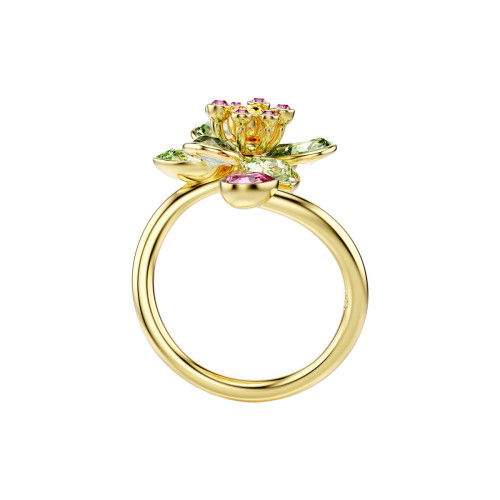 Helen Kirchhofer - Swarovski Idyllia Offener Ring Verschiedene Schliffe Blume Grün Goldlegierungsschicht
