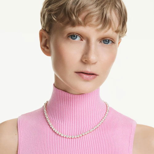 Helen Kirchhofer - Swarovski Matrix Tennis Halskette Kristallperle Rundschliff Weiss Goldlegierungsschicht - 5742039