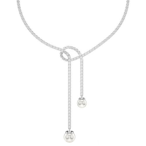 Helen Kirchhofer - Swarovski Matrix Y Halskette Kristallperle Rundschliff Weiss Rhodiniert - 5692416