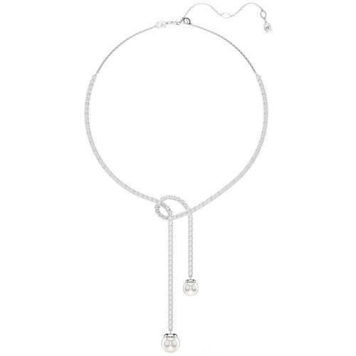 Helen Kirchhofer - Swarovski Matrix Y Halskette Kristallperle Rundschliff Weiss Rhodiniert - 5692416