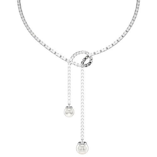 Helen Kirchhofer - Swarovski Matrix Y Halskette Kristallperle Rundschliff Weiss Rhodiniert - 5692416