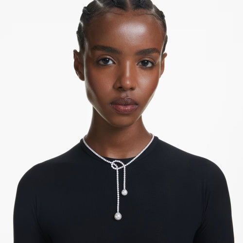 Helen Kirchhofer - Swarovski Matrix Y Halskette Kristallperle Rundschliff Weiss Rhodiniert - 5692416