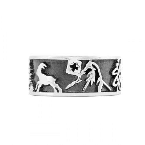 Helen Kirchhofer - Gexist Swiss Edelweiss Ring Edelweiss Steinbock Matterhorn & Alphorn - R 7002