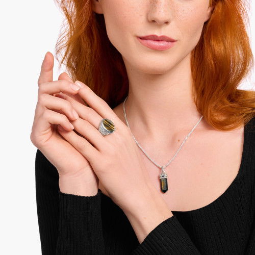 Helen Kirchhofer - Thomas Sabo Siegelring mit goldblauem Tigerauge Silber geschwärzt - TR2454-950-1