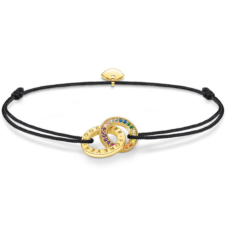 Thomas Sabo Textilarmband Schwarz mit Zwei Ringen Bunten Steinen