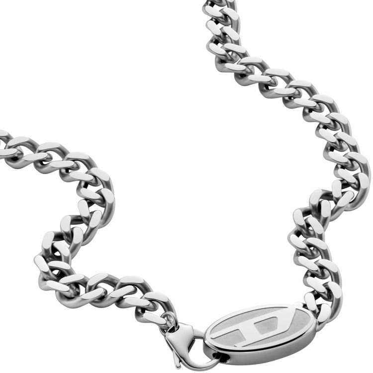 ★【DIESEL】 Oval D Logo Choker Necklace★ Diesel DX1433040 Oval D Logo Stainless Steel Choker Necklace