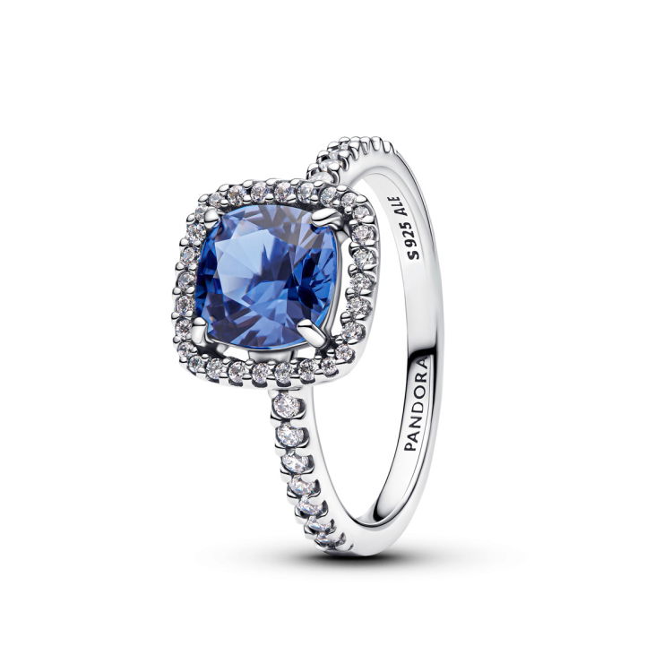 Pandora Bague Spectaculaire Halo Bleu Carre Scintillant 193550C01 Helen Kirchhofer