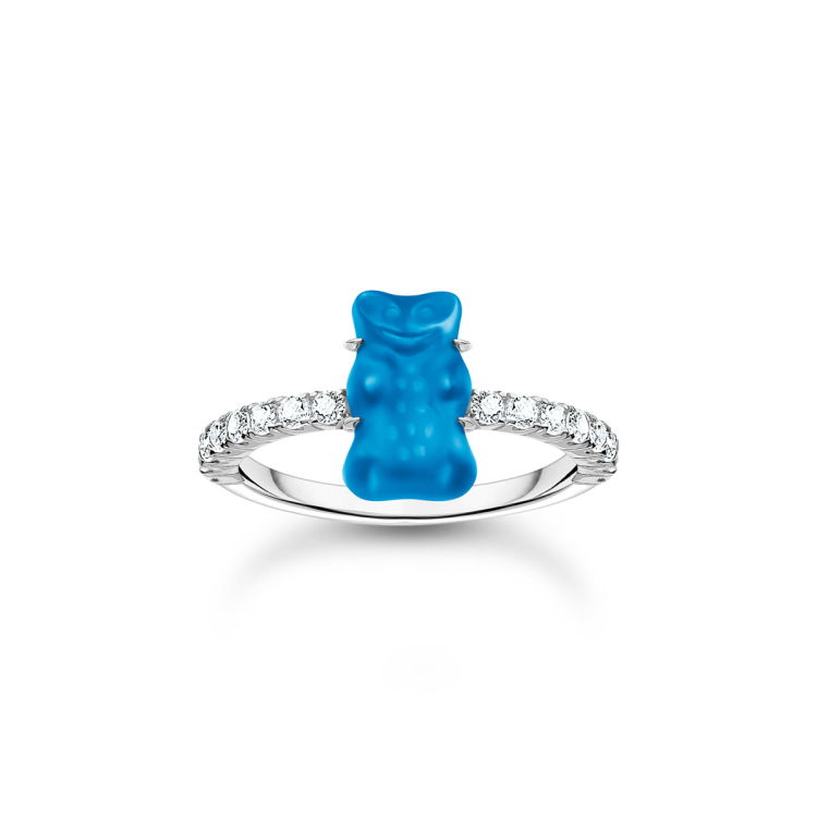 Thomas Sabo Bague avec mini Ours d'or bleu et pierres argent