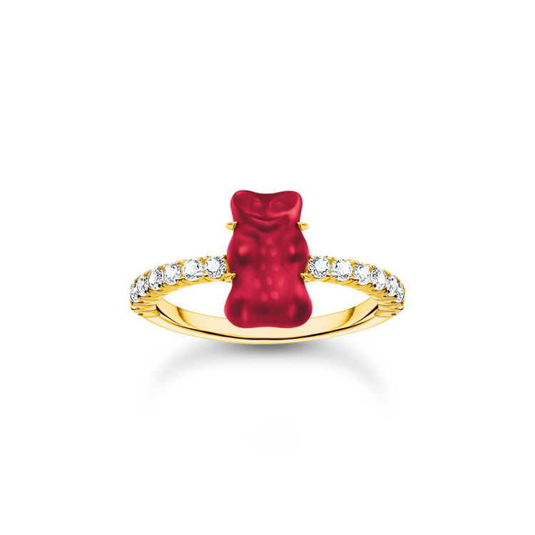Thomas Sabo Bague avec mini Ours d'or rouge et pierres dorée