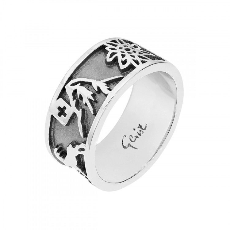 Gexist Swiss Edelweiss Ring Edelweiss Steinbock Matterhorn