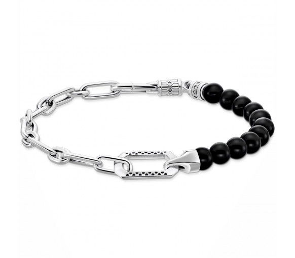 Helen Kirchhofer -  Thomas Sabo Armband mit Schwarzen Onyx Beads und Kettengliedern Silber - A2088-507-11-L19V