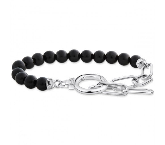 Helen Kirchhofer - Thomas Sabo Armband aus Onyx Beads und Ankerelementen mit weissen Steinen Silber - A2134-027-11-L19V