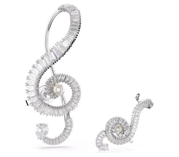 Swarovski x Ariana Grande Ohrclips Asymmetrisches Design Kristallperle Baguette Schliff Weiss Rhodiniert - 5720866