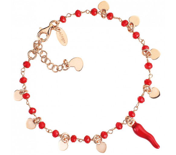 Amen Lucky Horn Red and Hearts Armband - BRCSHRR1