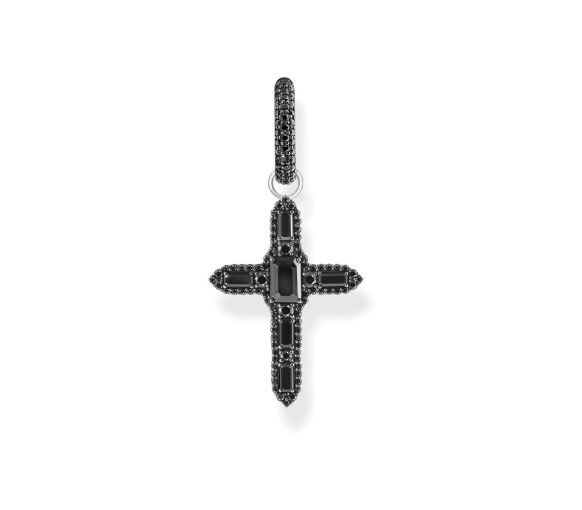 Helen Kirchhofer - Thomas Sabo Einzel Creole mit Kreuzanhänger und schwarzen Steinen Silber geschwärzt - CR737-643-11
