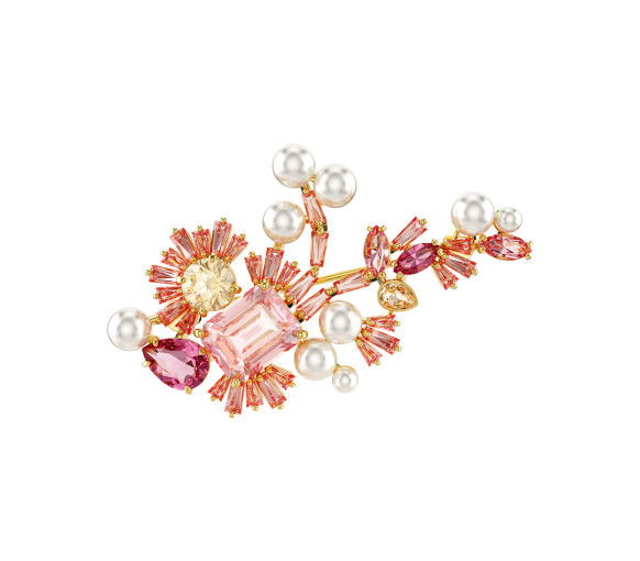 Helen Kirchhofer - Swarovski Spilla Gema Taglio misto Fiore Rosa Placcato color oro - 5688478