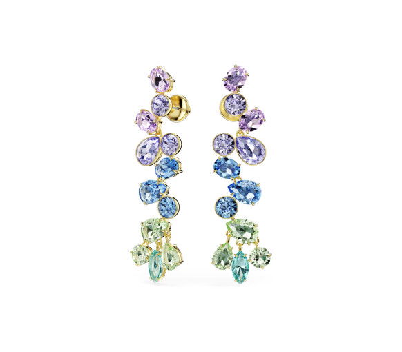 Helen Kirchhofer - Swarovski Gema Drop Earrings Mixed cuts Chandelier Long Multicolored Gold tone plated - 5751294