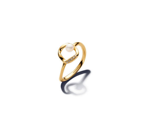 Pandora Organically Shaped Pavé Circle & Treated Freshwater Cultured Pearl Ring - 163831C01