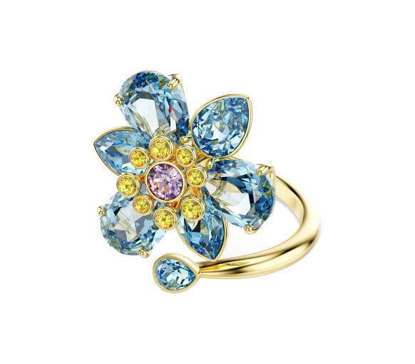 Helen Kirchhofer - Swarovski Anello aperto Idyllia Taglio misto Fiore Blu Placcato color oro