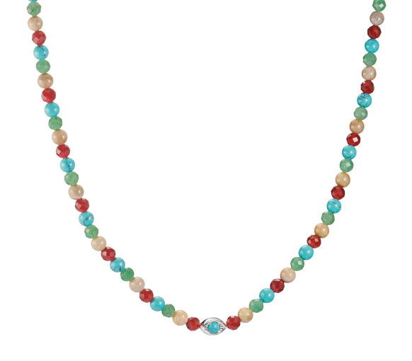 Helen Kirchhofer - Thomas Sabo Halskette Bunte Beads mit imitiertem Türkis roten Achat grünen Aventurin Daisy Jaspis Elyndra Silber - KE2332-058-7-L55