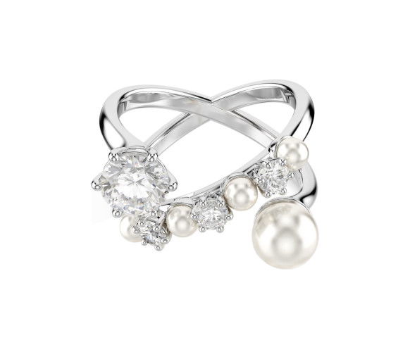 Helen Kirchhofer - Swarovski Anello Cocktail Matrix Crystal Pearl Taglio Round Bianco Placcato rodio