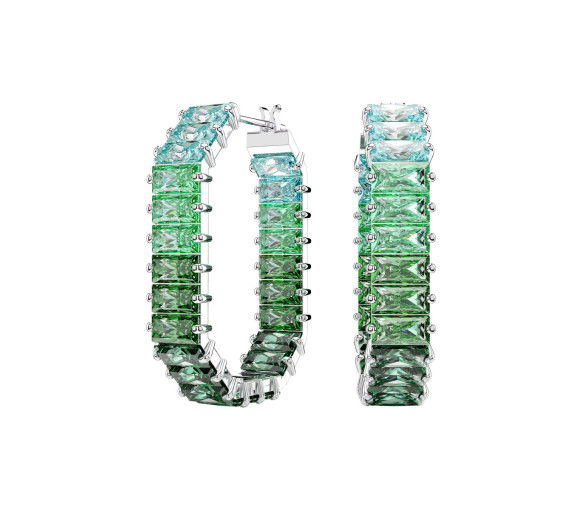 Helen Kirchhofer - Swarovski Orecchini a cerchio Matrix Taglio baguette Forma ottagonale Sfumatura di colore Verdi Placcato rodio - 5705787