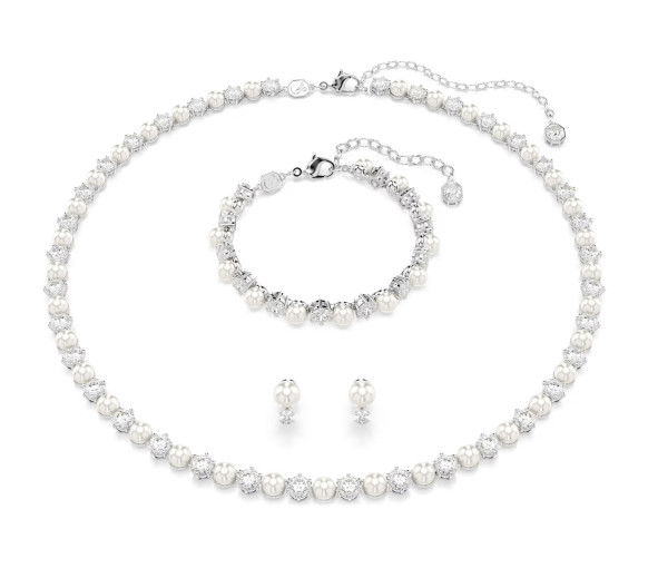 Helen Kirchhofer - Swarovski Matrix Set Kristallperle Rundschliff Weiss Rhodiniert - 5742040