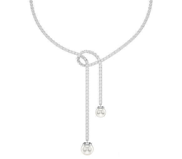 Helen Kirchhofer - Swarovski Matrix Y Necklace Crystal pearl Round cut White Rhodium plated - 5692416