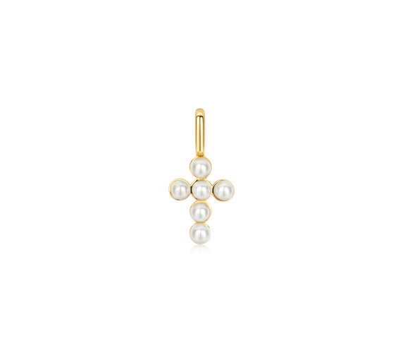 Ania Haie Gold Shell Pearl Cross Charm - NC060-06G