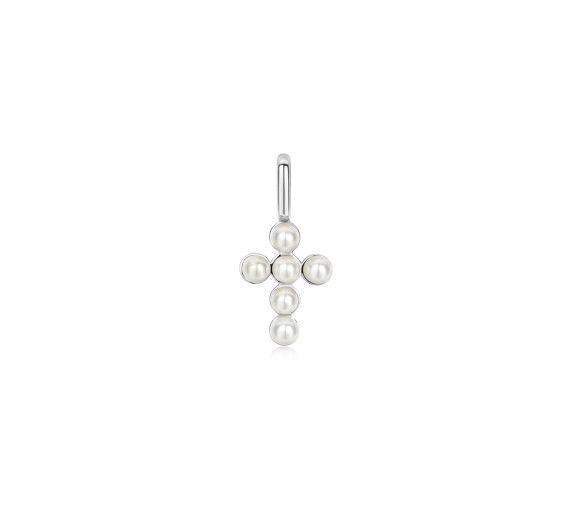 Ania Haie Silver Shell Pearl Cross Charm - NC060-06H