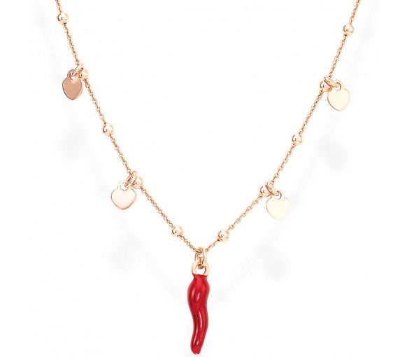 Amen Lucky Horn Red and Hearts Halskette - CLCSHRR