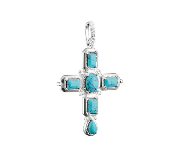 Helen Kirchhofer - Thomas Sabo Kreuzanhänger mit imitierten Türkissteinen Silber - PE987-405-17