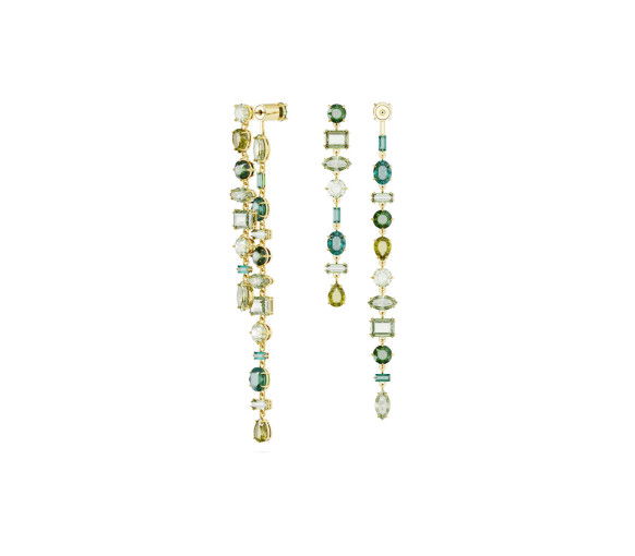 Helen Kirchhofer - Swarovski Gema Drop Earrings Asymmetrical design Mixed cuts Extra long Green Gold tone plated - 5657390