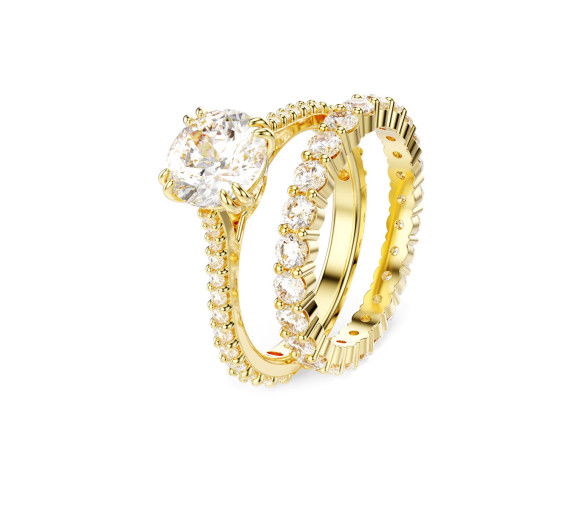 Helen Kirchhofer - Swarovski Bague Stilla Parure Taille Rond Blanche Placage de ton or