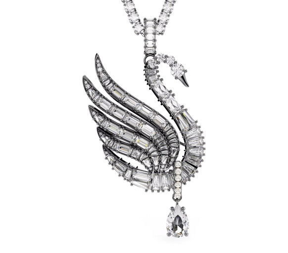 Helen Kirchhofer - Swarovski Swan Vienna Halskette und Brosche Schwan Weiss Rutheniert - 5723411