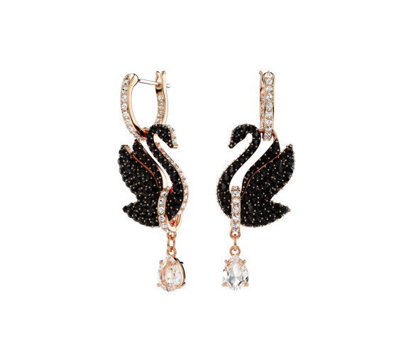 Helen Kirchhofer - Swarovski Orecchini pendenti Swan Cigno Neri Placcato color oro rosa - 5678047