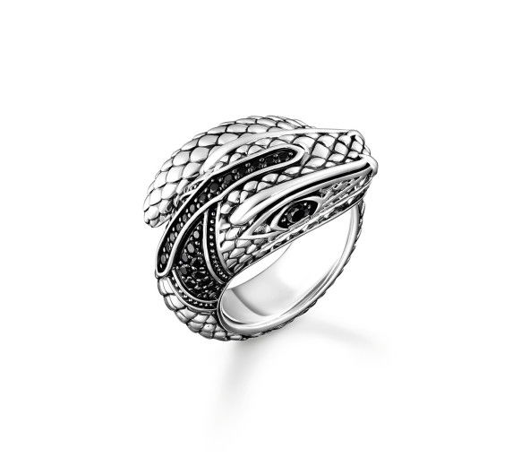 Helen Kirchhofer - Thomas Sabo Bague serpent avec pierres noires argent - TR1964-643-11