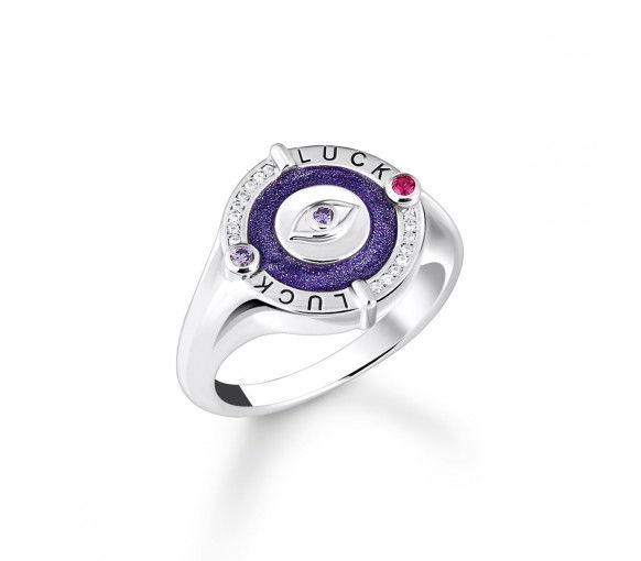 Helen Kirchhofer - Thomas Sabo Siegelring Auge mit Kaltemaille und bunten Steinen Silber geschwärzt - TR2438-390-13