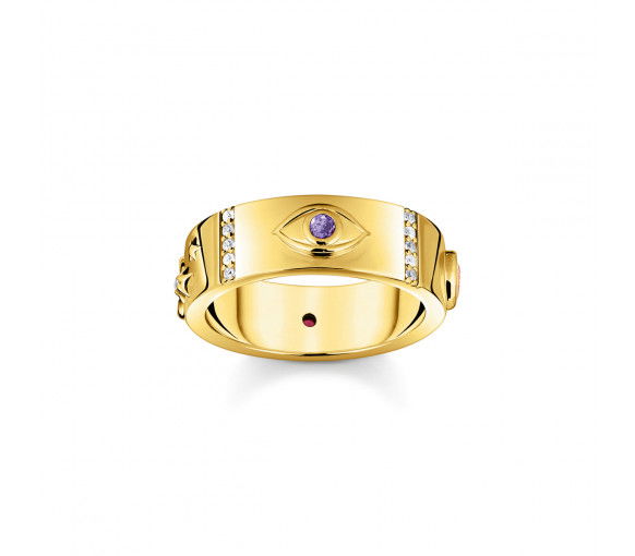 Helen Kirchhofer - Thomas Sabo Ring mit kosmischen Symbolen und bunten Steinen vergoldet - TR2439-995-7