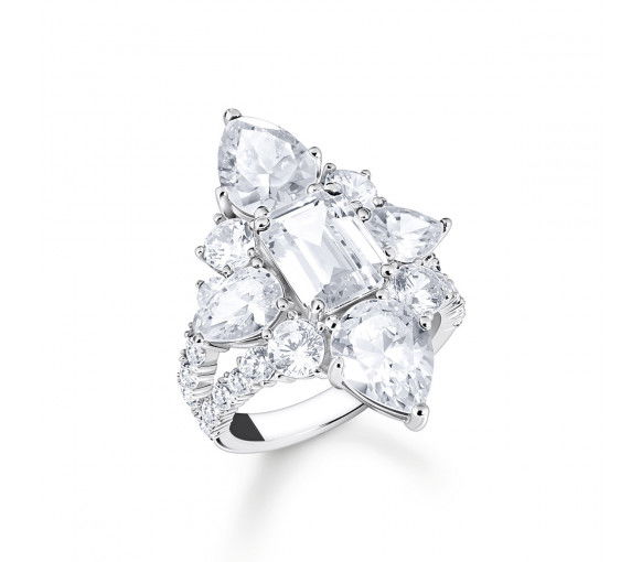 Helen Kirchhofer - Thomas Sabo Cocktailring mit weissen Steinen in drei Schliffarten Silber - TR2441-051-14