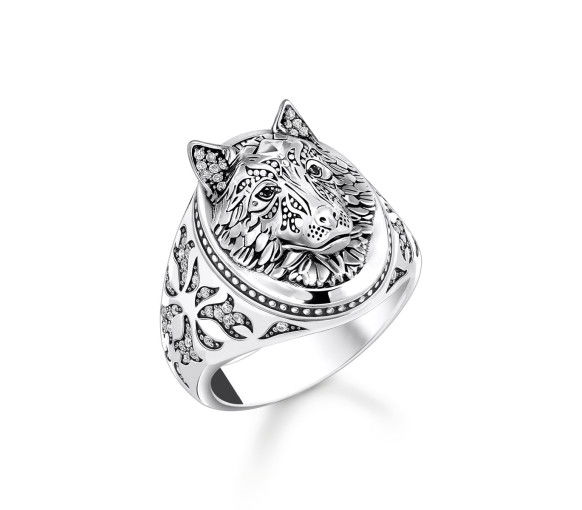 Helen Kirchhofer - Thomas Sabo Siegelring Wolf mit Steinen Silber geschwärzt - TR2452-643-21