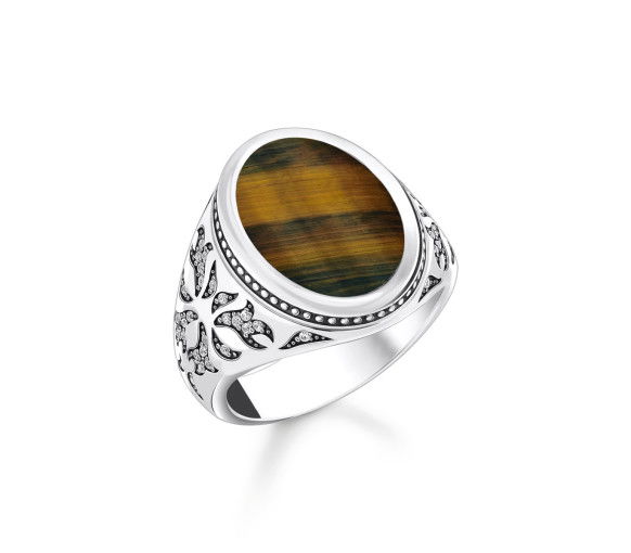Helen Kirchhofer - Thomas Sabo Siegelring mit goldblauem Tigerauge Silber geschwärzt - TR2454-950-1